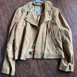 Sun & Shadow Camel Tan Stacey Suede Leather Zip Moto Biker Jacket Womens S